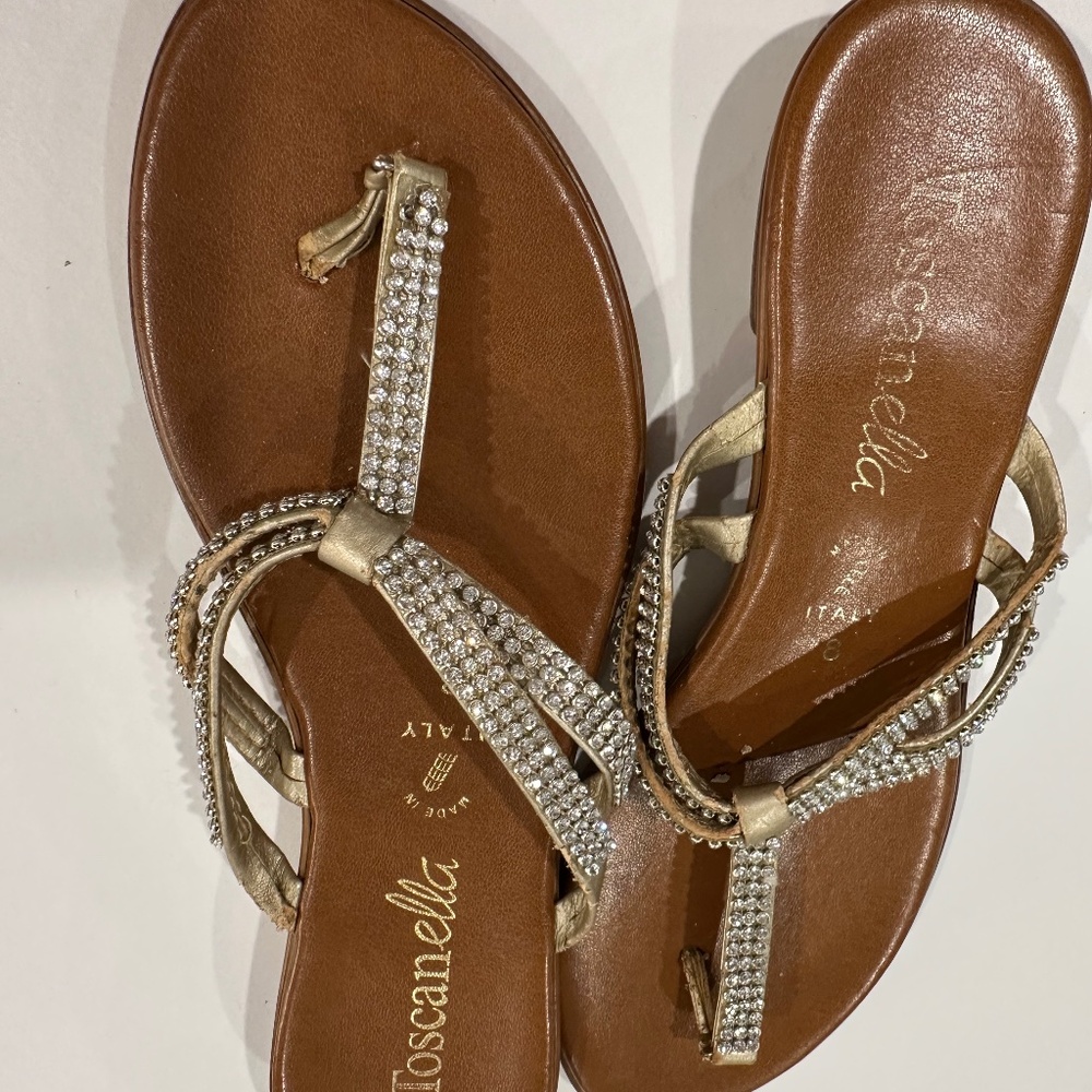 Toscanella brown gold tone rhinestone thong sandal - Size 8. - Picture 3 of 8